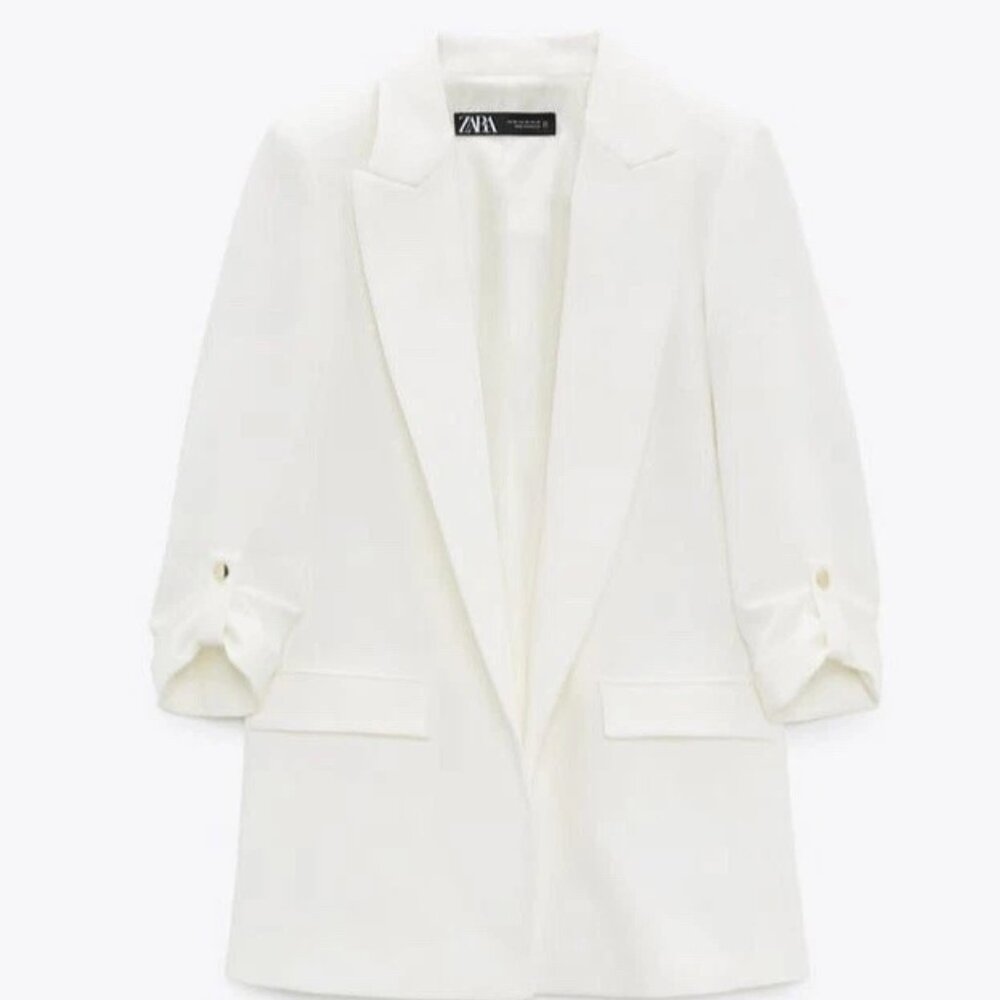 Zara white quarter sleeve blazer S Small